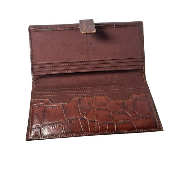 Fossil Snap Close Reddish Brown Crocodile Print Embossed Leather Wallet 7.25x4in - Picture 8 of 15